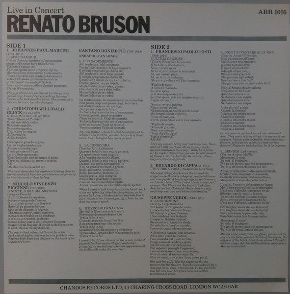 Renato Bruson, Craig Sheppard : Live At The Wigmore Hall (LP)