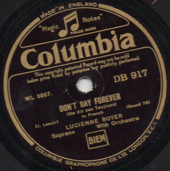 Lucienne Boyer : When You're In My Arms / Don't Say Forever (Shellac, 10")