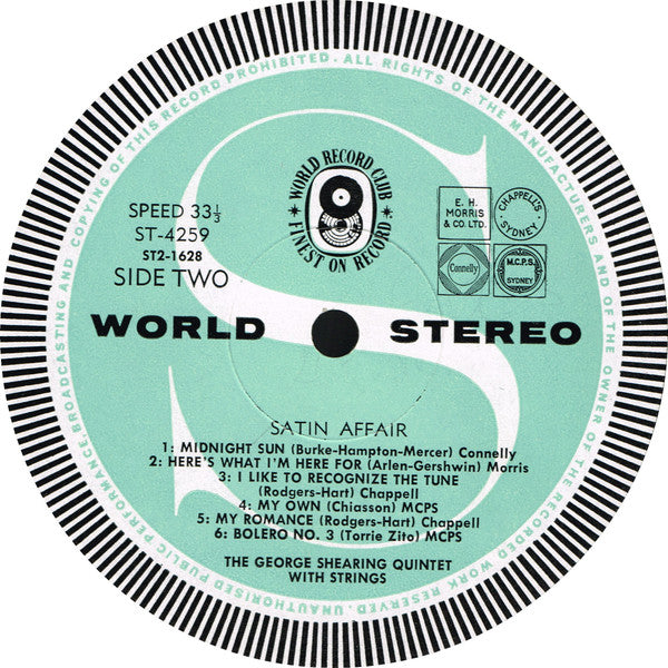 The George Shearing Quintet With Billy May And His Orchestra : Satin Affair (LP, Album, Club)