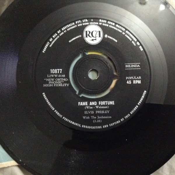 Elvis Presley With The Jordanaires : Stuck On You / Fame And Fortune (7", Single)