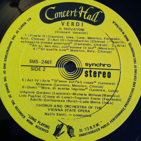 Chorus* And Orchestra Of The Vienna State Opera* Conducted By Nello Santi : Verdi - Il Trovatore (Concert Version) (LP)