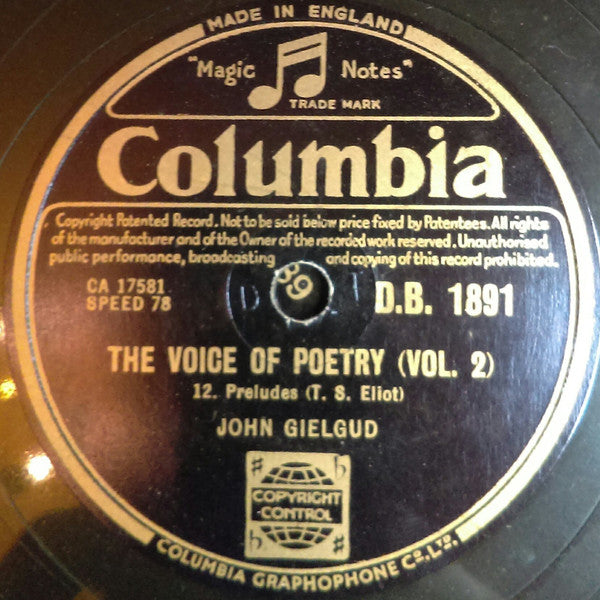John Gielgud : The Voice Of Poetry (Vol 2) (Shellac, 10")