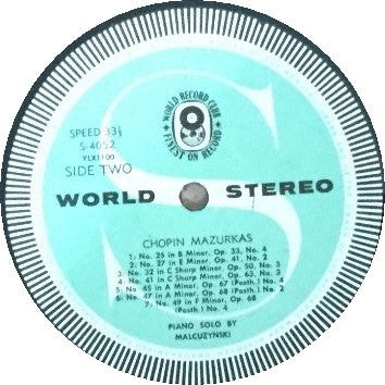 Frédéric Chopin - Witold Malcuzynsky : Mazurkas (LP, Club, RE)