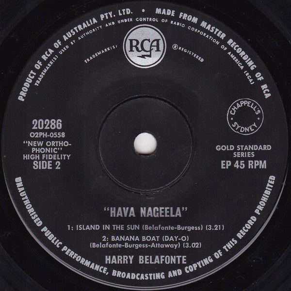 Harry Belafonte : Hava Nageela (7", EP, RE)