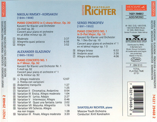 Sviatoslav Richter, Nikolai Rimsky-Korsakov, Alexander Glazunov, Sergei Prokofiev : Rimsky-Korsakov · Glazunov · Prokofiev: Piano Concertos (CD, Mono, RM)