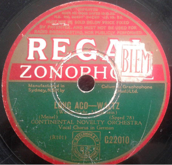 Continental Novelty Orchestra : Goodbye / Long Ago (Shellac, 10")
