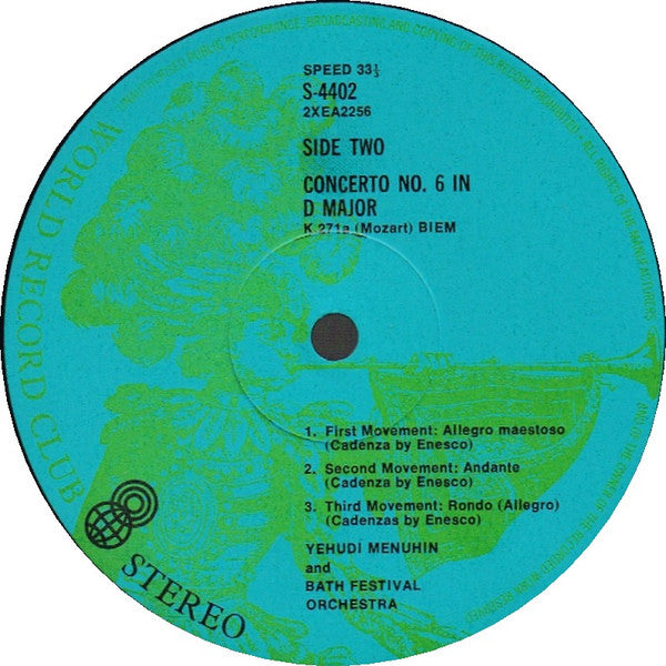 Mozart* : Violin Concertos 4 & 6 (LP, Album, Club, RE)