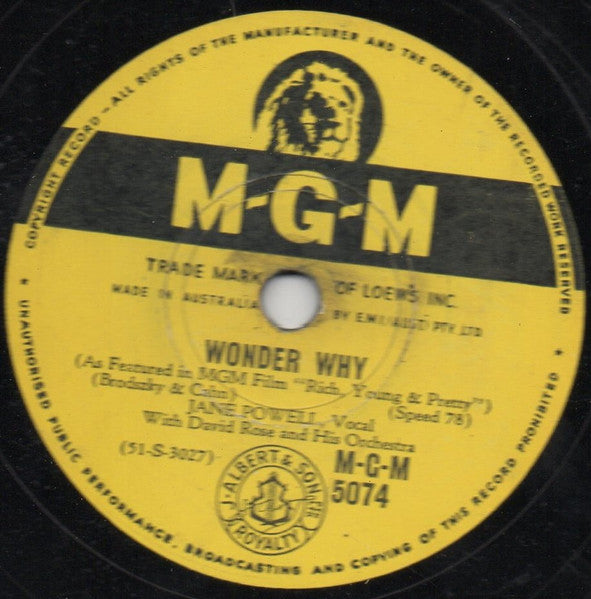 Jane Powell : I Can See You / Wonder Why (Shellac, 10")