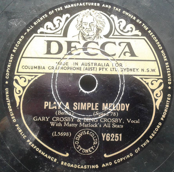 Gary Crosby (2) & Bing Crosby With Matty Matlock's All Stars : Sam's Song (The Happy Tune) / Play A Simple Melody (Shellac, 10")