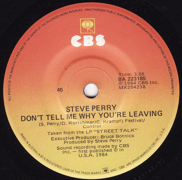 Steve Perry : Oh Sherrie (7", Single)