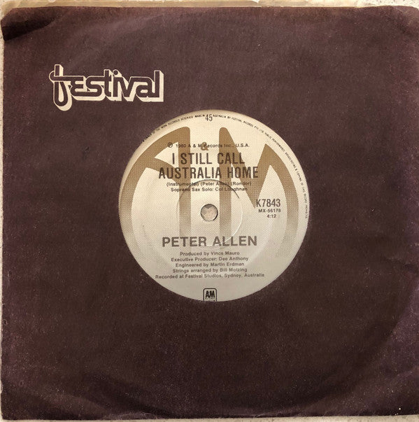 Peter Allen : I Still Call Australia Home (7", Single)