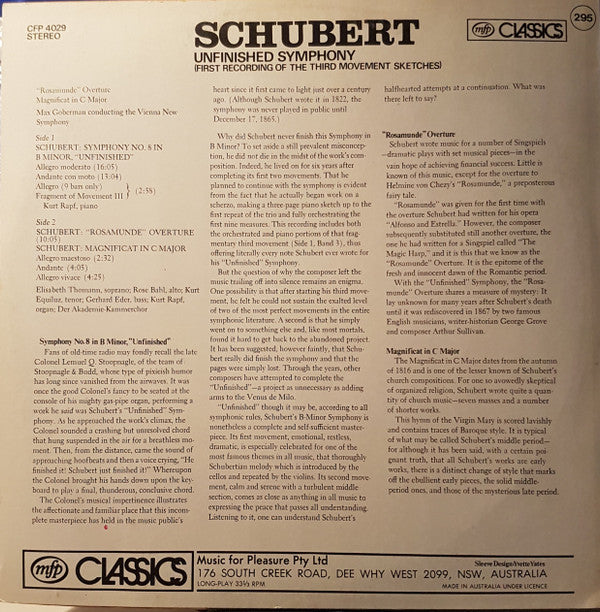 Franz Schubert - Max Goberman Conducting The Vienna New Symphony : Unfinished Symphony / Rosamunde Overture / Magnificat In C Major (LP, Album)