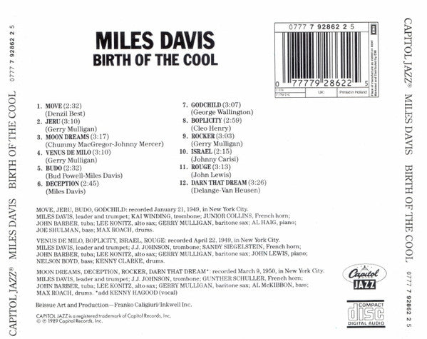 Miles Davis : Birth Of The Cool (CD, Album, Comp, RE)