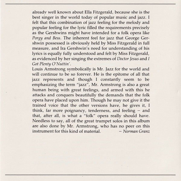 Ella Fitzgerald & Louis Armstrong : Porgy & Bess (CD, Album, RE, Bla)