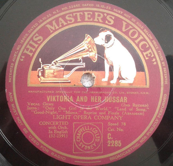 The Light Opera Company : Viktoria And Her Hussar (Shellac, 12")