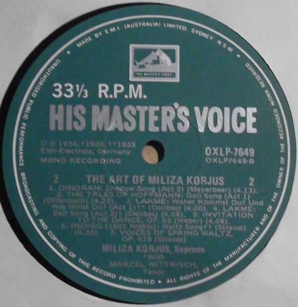 Miliza Korjus : The Art Of Miliza Korjus (LP, Comp, Club)
