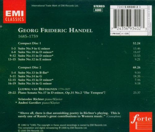 Georg Friedrich Händel • Ludwig van Beethoven - Andrei Gavrilov, Sviatoslav Richter : Keyboard Suites II • Piano Sonata, Op.31 No.2 (2xCD, Comp, Gre)
