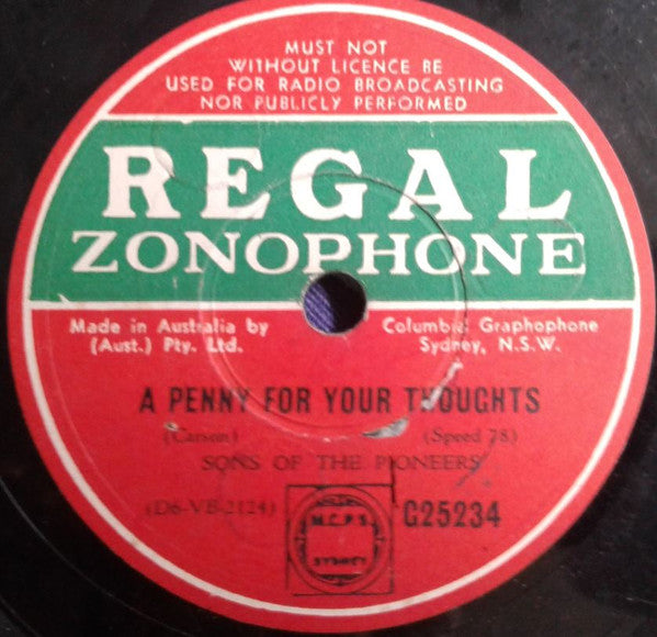 The Sons Of The Pioneers : Have I Told You Lately That I Love You / A Penny For Your Thoughts (Shellac, 10")