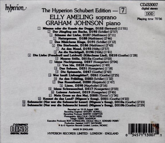 Franz Schubert - Elly Ameling, Graham Johnson (2) : The Hyperion Schubert Edition 7 (CD, Album)