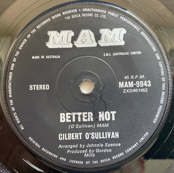 Gilbert O'Sullivan : Ooh-Wakka-Doo-Wakka-Day (7", Single)