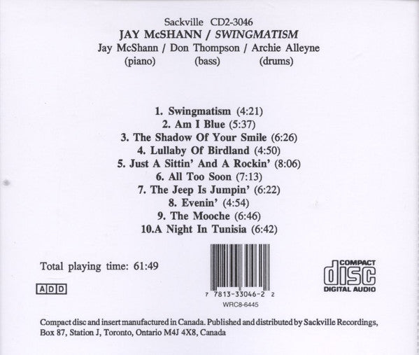 Jay McShann Featuring Don Thompson (2), Archie Alleyne : Swingmatism (CD, Album, RE)