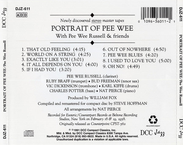 Pee Wee Russell : Portrait Of Pee Wee (CD, Album, RE, RM)