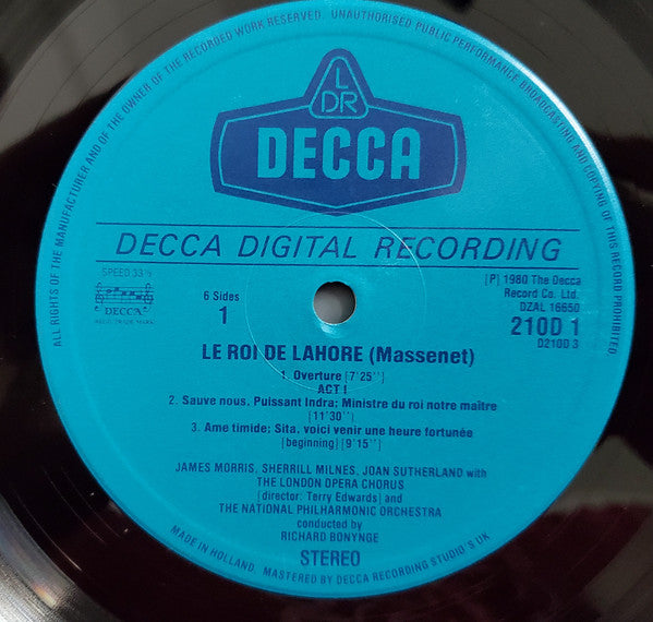 Jules Massenet - Joan Sutherland · Sherrill Milnes · Huguette Tourangeau · Nicolai Ghiaurov · Luis Lima · James Morris (5), National Philharmonic Orchestra, Richard Bonynge : Le Roi De Lahore (3xLP + Box)