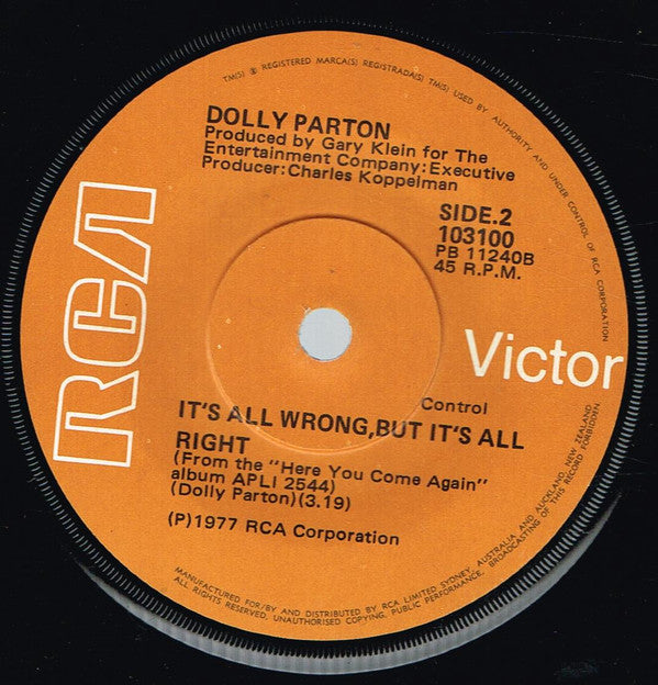 Dolly Parton : Two Doors Down (7", Single)