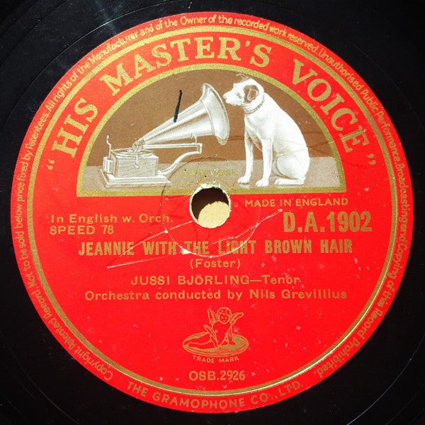 Jussi Björling : Because / Jeannie With The Light Brown Hair (Shellac, 10")