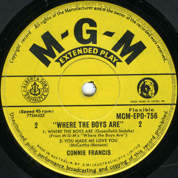 Connie Francis : Where The Boys Are (7", EP, Mono)
