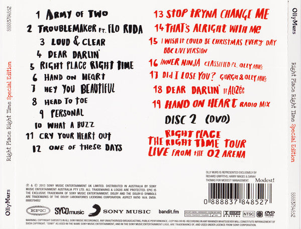 Olly Murs : Right Place Right Time (CD, Album, RE, S/Edition + DVD-V, NTSC + S/Edition)