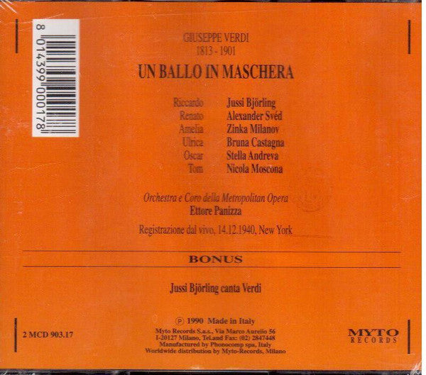 Verdi* - Milanov*, Björling*, Castagna*, Svéd*, E. Panizza* : Un Ballo In Maschera (Met 1940) (2xCD, Mono, RE, RM)