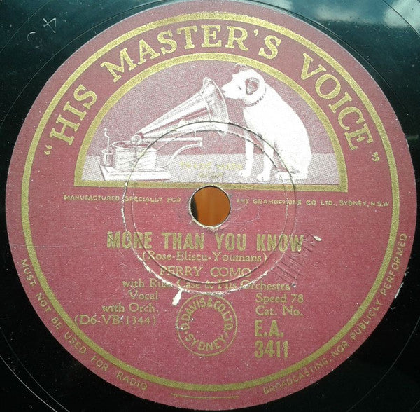 Perry Como With Russ Case And His Orchestra : All Through The Day / More Than You Know (Shellac, 10")