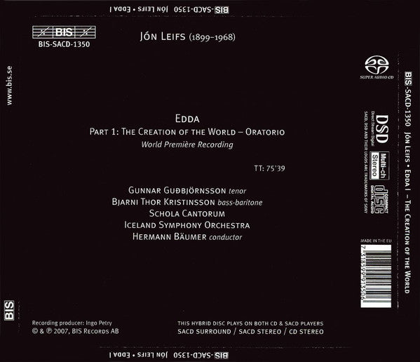 Jón Leifs, Gunnar Guðbjörnsson, Bjarni Thor Kristinsson, Schola Cantorum*, Iceland Symphony Orchestra, Hermann Bäumer : Edda, Part 1: The Creation Of The World (SACD, Hybrid, Multichannel, Album)