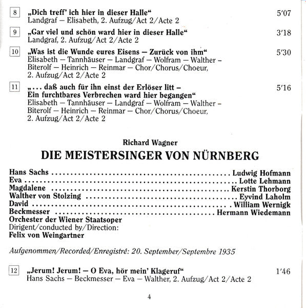 Lotte Lehmann, Maria Jeritza, Helge Roswaenge : Giordano, Gounod, Leoncavallo, Mascagni, Strauss, Wagner (1933-1936) - Edition Wiener Staatsoper Live Vol. 12 (2xCD, Comp, Mono, RM)
