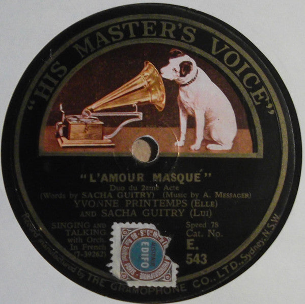 Yvonne Printemps & Sacha Guitry : L'Amour Masqué (Shellac, 10")