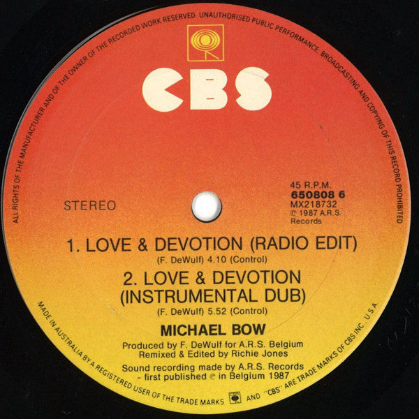 Michael Bow : Love & Devotion (12", Single)