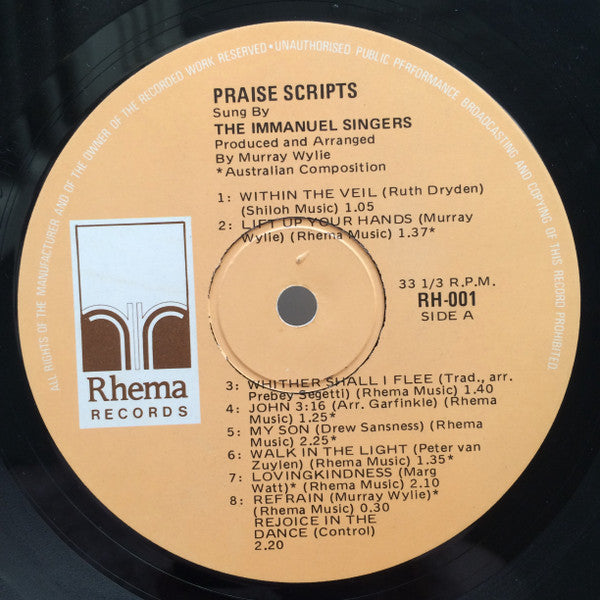 The Sonrise-Immanuel Singers : Praise Scripts (LP)