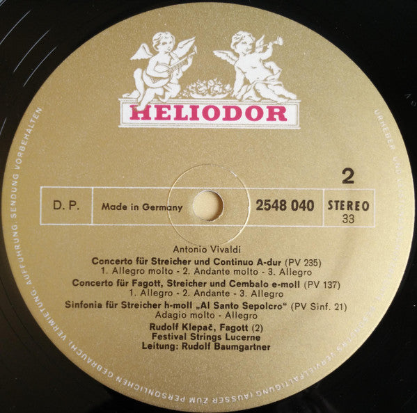 Antonio Vivaldi, Festival Strings Lucerne, Rudolf Baumgartner : 4 Concerti / Sinfonia H-Moll (LP)