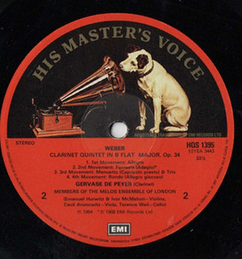 Mozart*, Weber*, Gervase de Peyer, Melos Ensemble Of London : Clarinet Quintet (LP, Dog)
