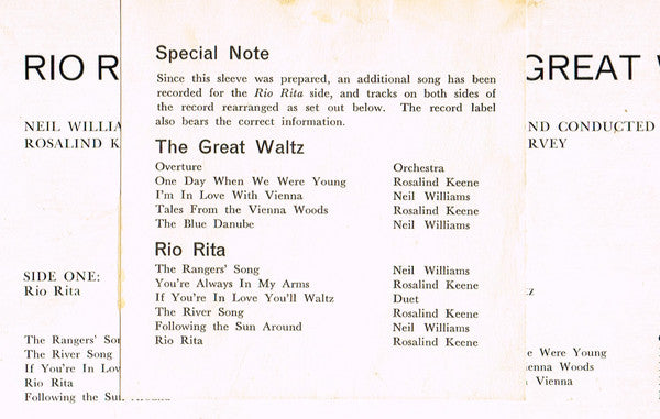 Neil Williams And Rosalind Keene : Rio Rita / The Great Waltz (LP, Album, Mono, Club)