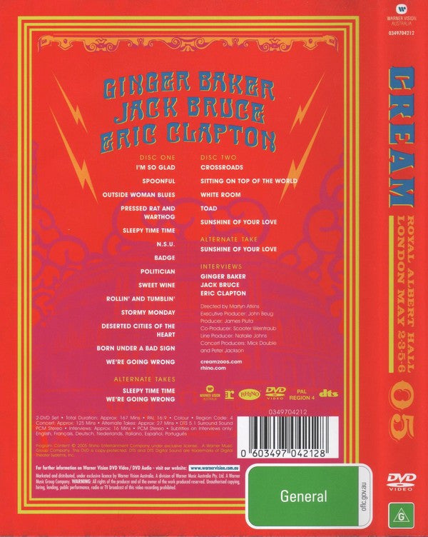 Cream (2) : Royal Albert Hall - London - May 2-3-5-6 05 (DVD-V, Multichannel, PAL)