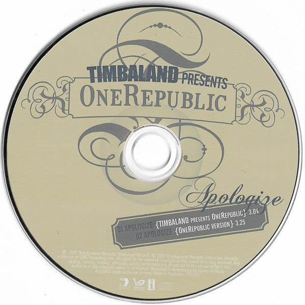 Timbaland Presents OneRepublic : Apologize (CD, Single)