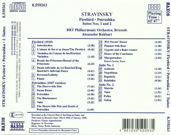 Stravinsky*, BRT Philharmonic Orchestra, Brussels*, Alexander Rahbari : Firebird • Petrushka • Suites Nos. 1 And 2 (CD, Album, RP)