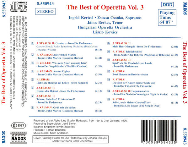 Ingrid Kertesi, Zsuzsa Csonka, János Berkes, Hungarian Operetta Orchestra*, László Kovács : The Best of Operetta, Vol.3 (CD)