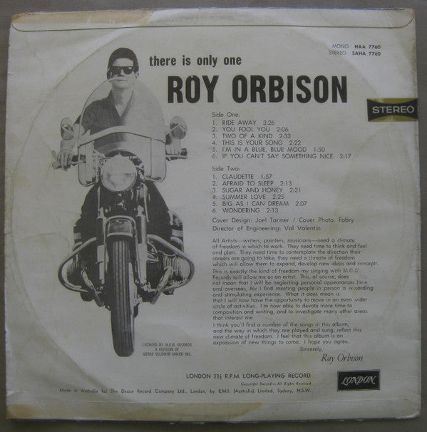 Roy Orbison : There Is Only One Roy Orbison (LP, Album)