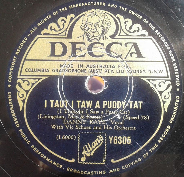 Danny Kaye (2) With Vic Schoen And His Orchestra And The Lee Gordon Singers : A Paper Full Of Fish And Chips / I Taut I Taw A Puddy Tat (Shellac, 10")
