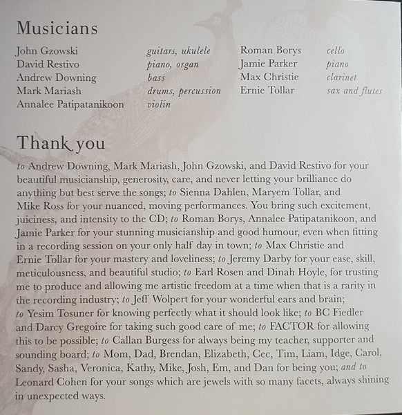 Patricia O'Callaghan : MatadoR (The Songs of Leonard Cohen) (CD, Album)