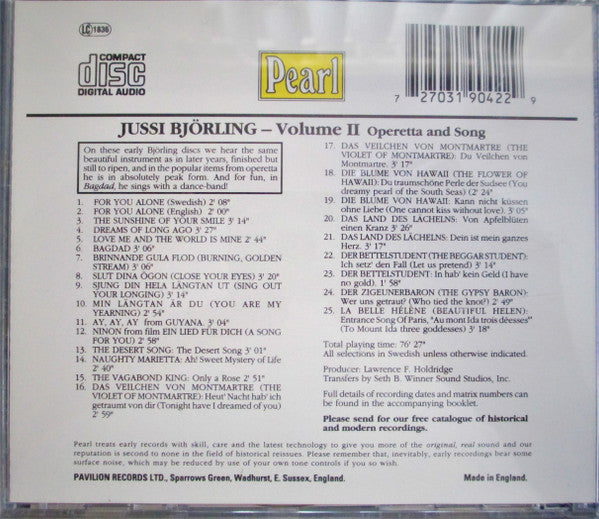 Jussi Björling : Operetta And Song (CD, Comp)