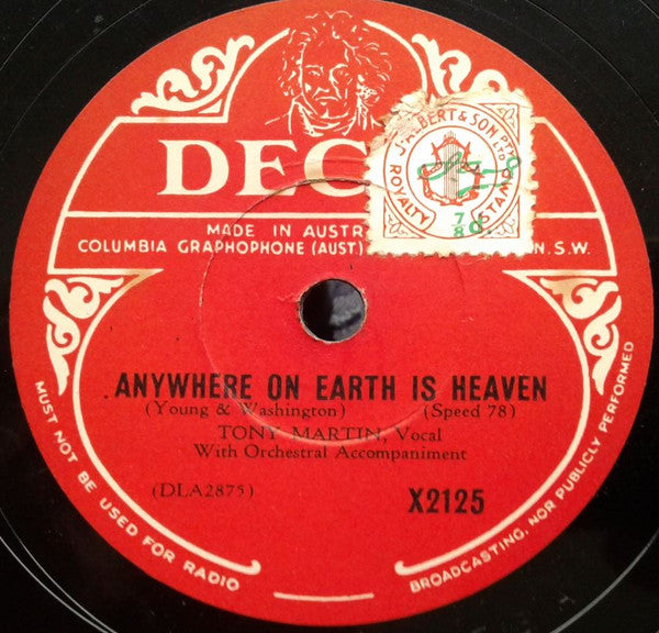 Tony Martin (3) : Tonight We Love (Concerto No, 1, B Flat Minor) / Anywhere On Earth Is Heaven (Shellac, 10")